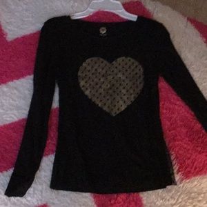 Girls Layered Black Top with Gold Polka Dot Design